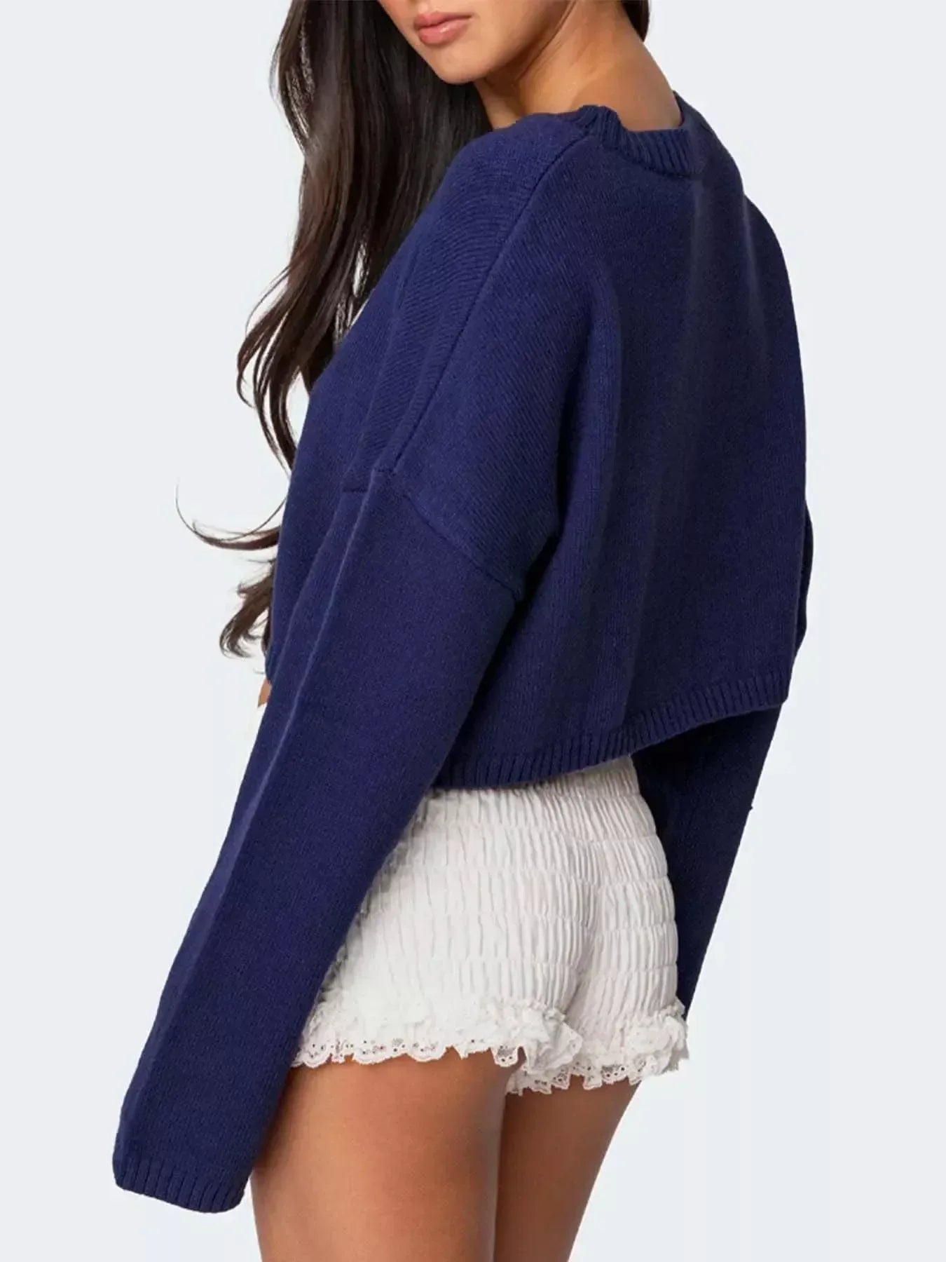 Bow Round Neck Cropped Sweater - DAVERRI FASHIONS