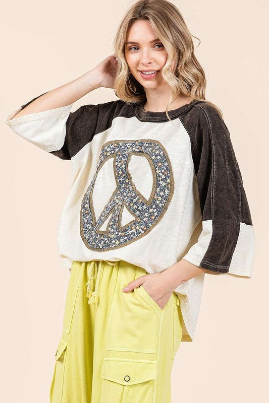 Mittoshop Peace Sign Patch Mineral Washed T-Shirt