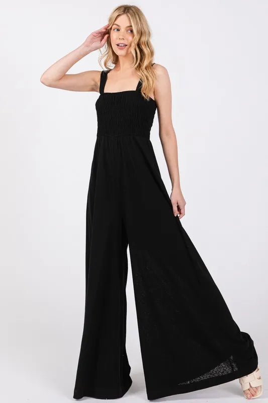 SAGE+FIG Smocked Flowy Wide Leg Jumpsuit