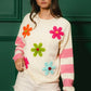 BiBi Colorful Floral Patched Sweater with Striped Sleeve - DAVERRI FASHIONS