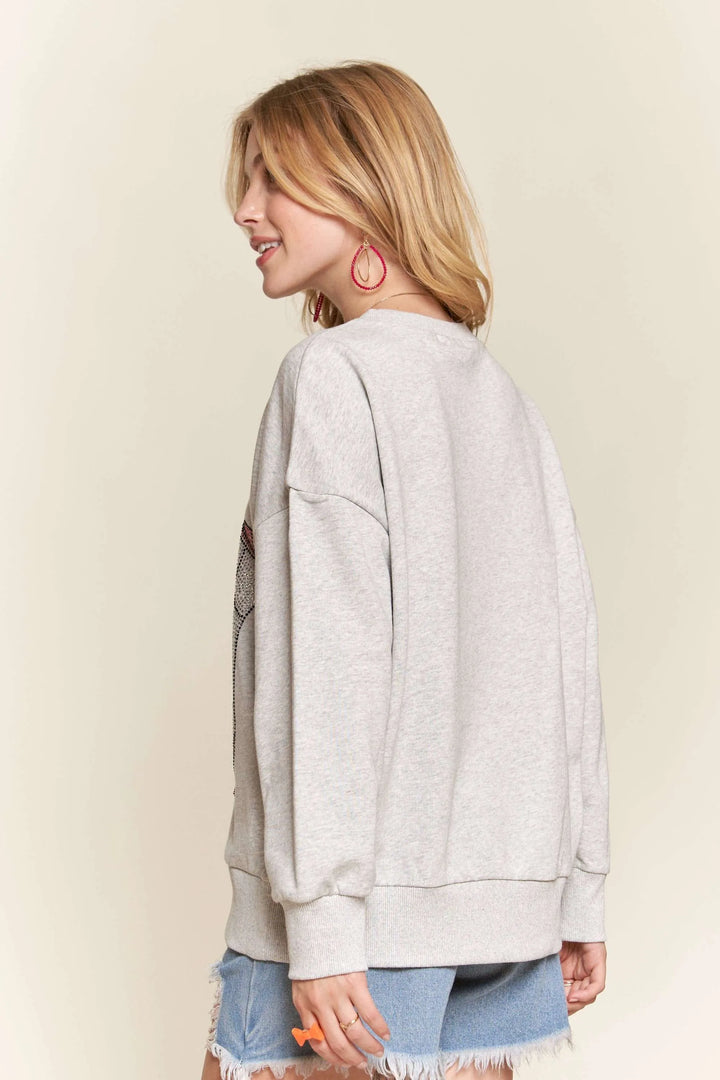 ADORA Rhinestone Accent Casual Sweatshirt Sweatshirts
