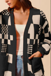 SO ME Checkered Open Front Cardigan with Pockets | Cardigans Daverri Fashions