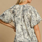 Umgee Full Size Floral Print Metallic Ruffle Blouse Plus Size Blouses