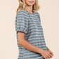 Mittoshop Contrast Striped Short Puff Sleeve Knit Top Tops