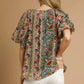 Umgee Boho Floral Stripe Puff Sleeve Blouse - DAVERRI FASHIONS