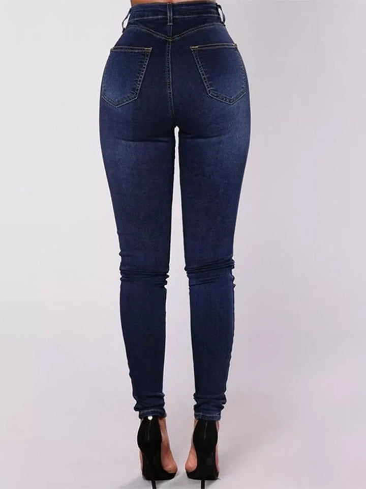 Full Size High-Waisted Double-Breasted Skinny Jeans Plus Size | Jeans Daverri Fashions