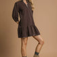 Umgee French Terry Ruffle Hem Dress with Plaid Trim - DAVERRI FASHIONS