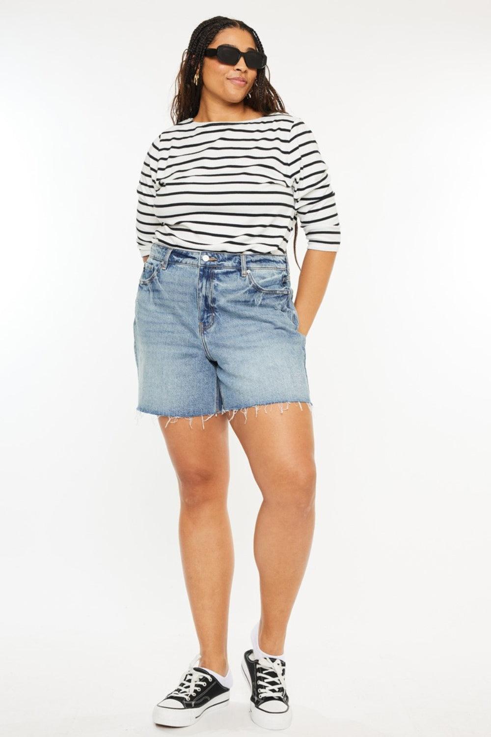 Kancan Full Size Raw Hem High Waist Denim Shorts Denim Shorts