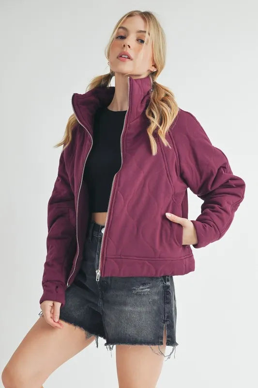 Aemi+Co Zip Up Raglan Sleeve Quilted Jacket