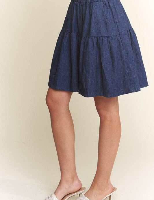 ADORA Elastic Waist Wide Leg Denim Shorts | Denim Shorts Daverri Fashions
