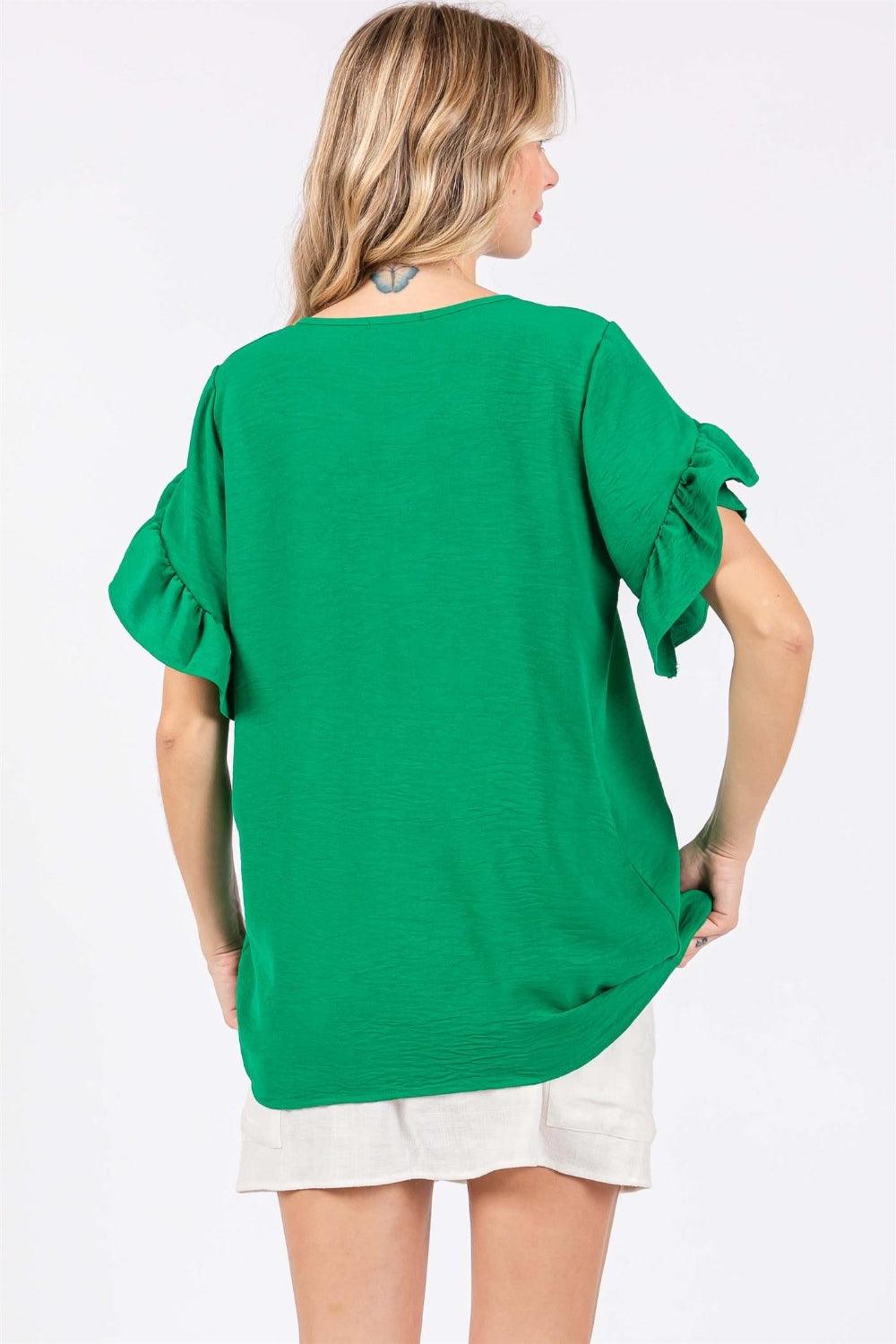 GeeGee Ruffled Short Sleeve V-Neck Blouse Shirts & Tops