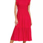 Zenana woven smocked ruffle sleeve midi dress in vibrant red