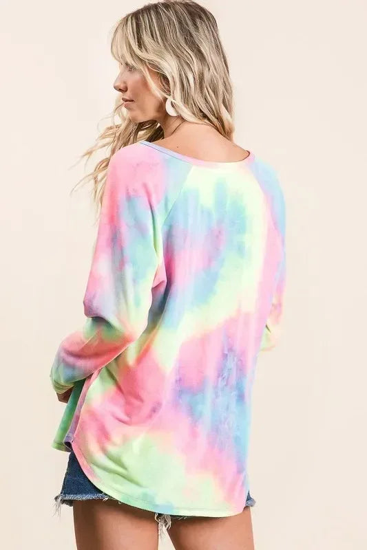 BiBi Long Sleeve Tie-Dye Terry T-Shirt - DAVERRI FASHIONS