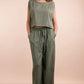 VERY J Solid Woven Top & Pants Set Olive Outfit Sets