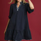 Umgee French Terry Ruffle Hem Dress with Plaid Trim - DAVERRI FASHIONS
