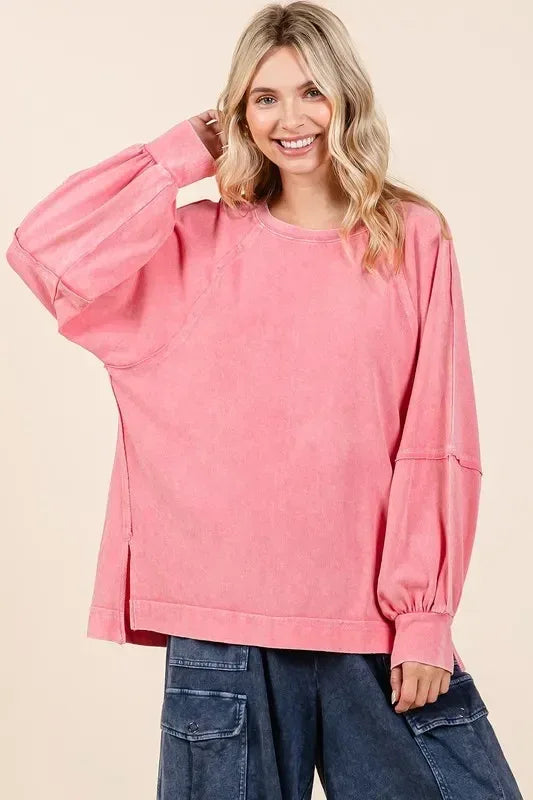 Mittoshop Mineral Wash Raglan Long Sleeve Oversized Top - DAVERRI FASHIONS