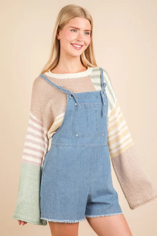 VERY J Mineral Washed Denim Casual Romper Indigo Rompers