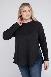 Plus Melange Baby Waffle Long Sleeve Top Plus Tops