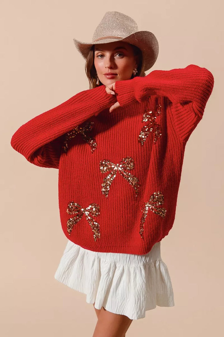 SO ME All Over Ribbon Sequins Christmas Holiday Sweater | Sweaters Daverri Fashions