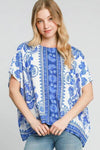 Umgee Full Size Floral Border Print Oversized Top - DAVERRI FASHIONS
