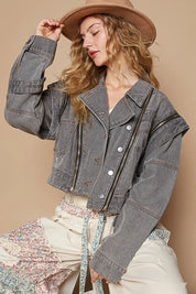 POL Cropped Denim Jacket with Functional Zipper Detail | Jackets Daverri Fashions
