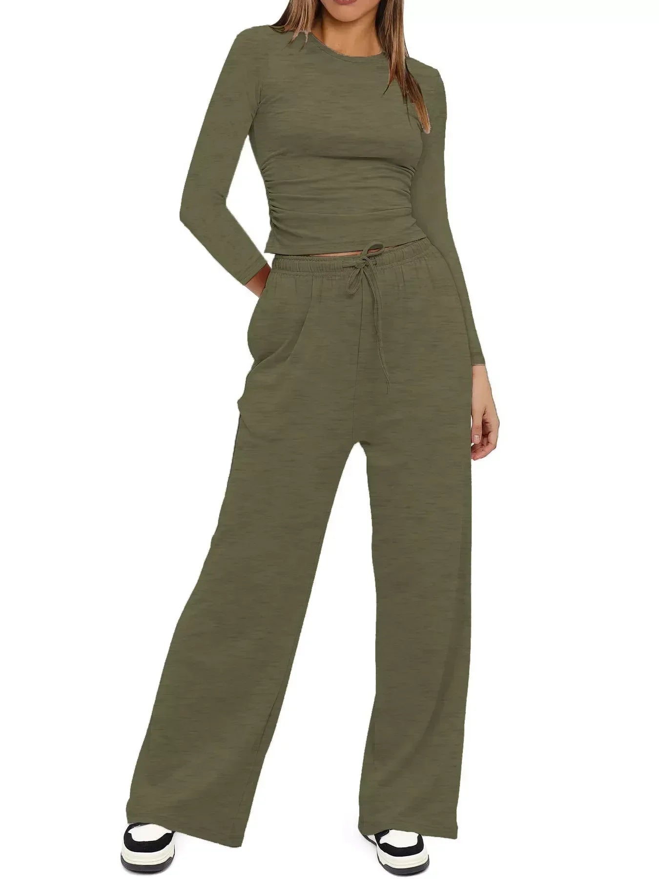 Daverri Fashions Full Size Casual Long Sleeve Top and Pants Set Plus Size - DAVERRI FASHIONS