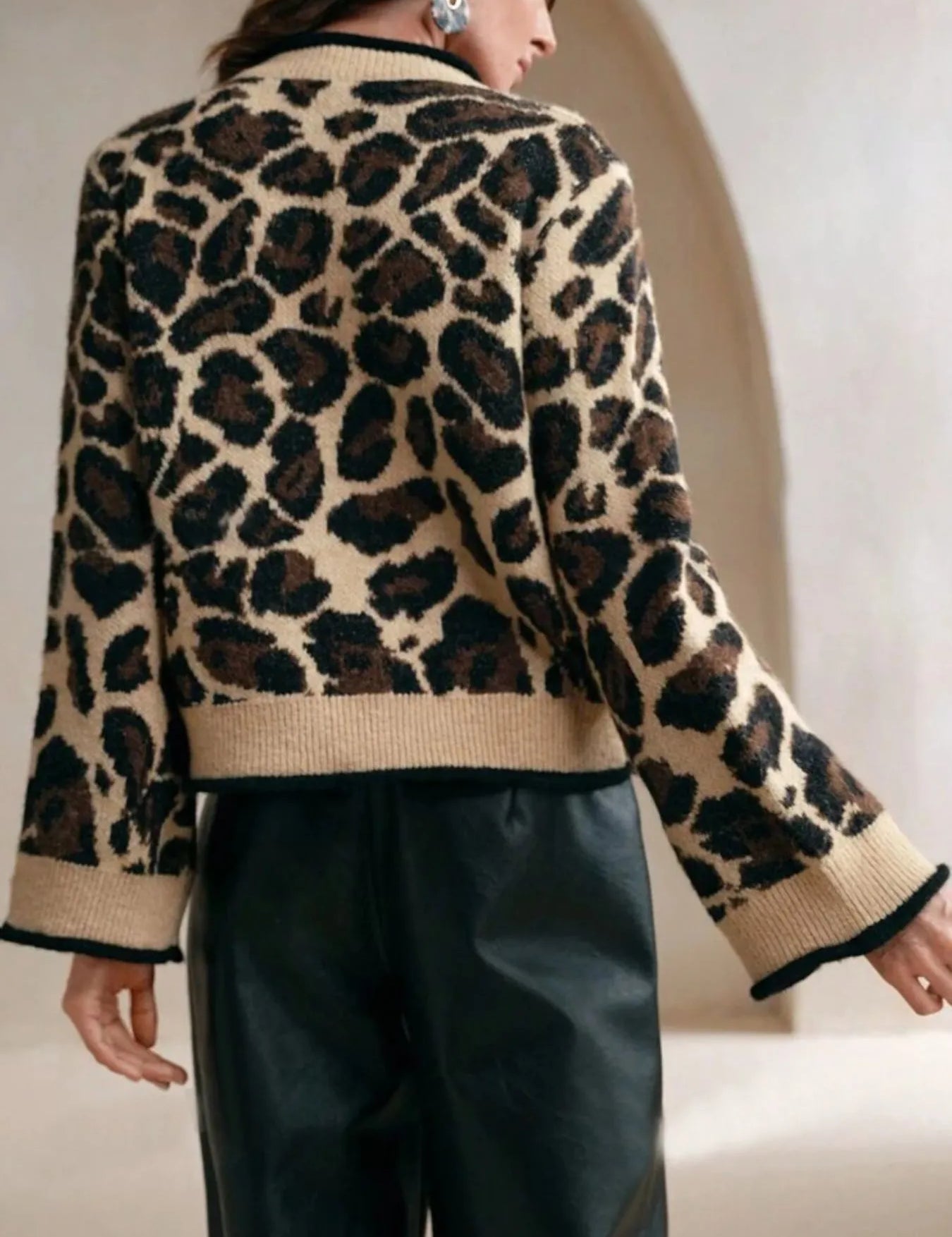Leopard Print Bow-Tie Front Cropped Cardigan | Cardigans Daverri Fashions