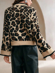 Leopard Print Bow-Tie Front Cropped Cardigan | Cardigans Daverri Fashions