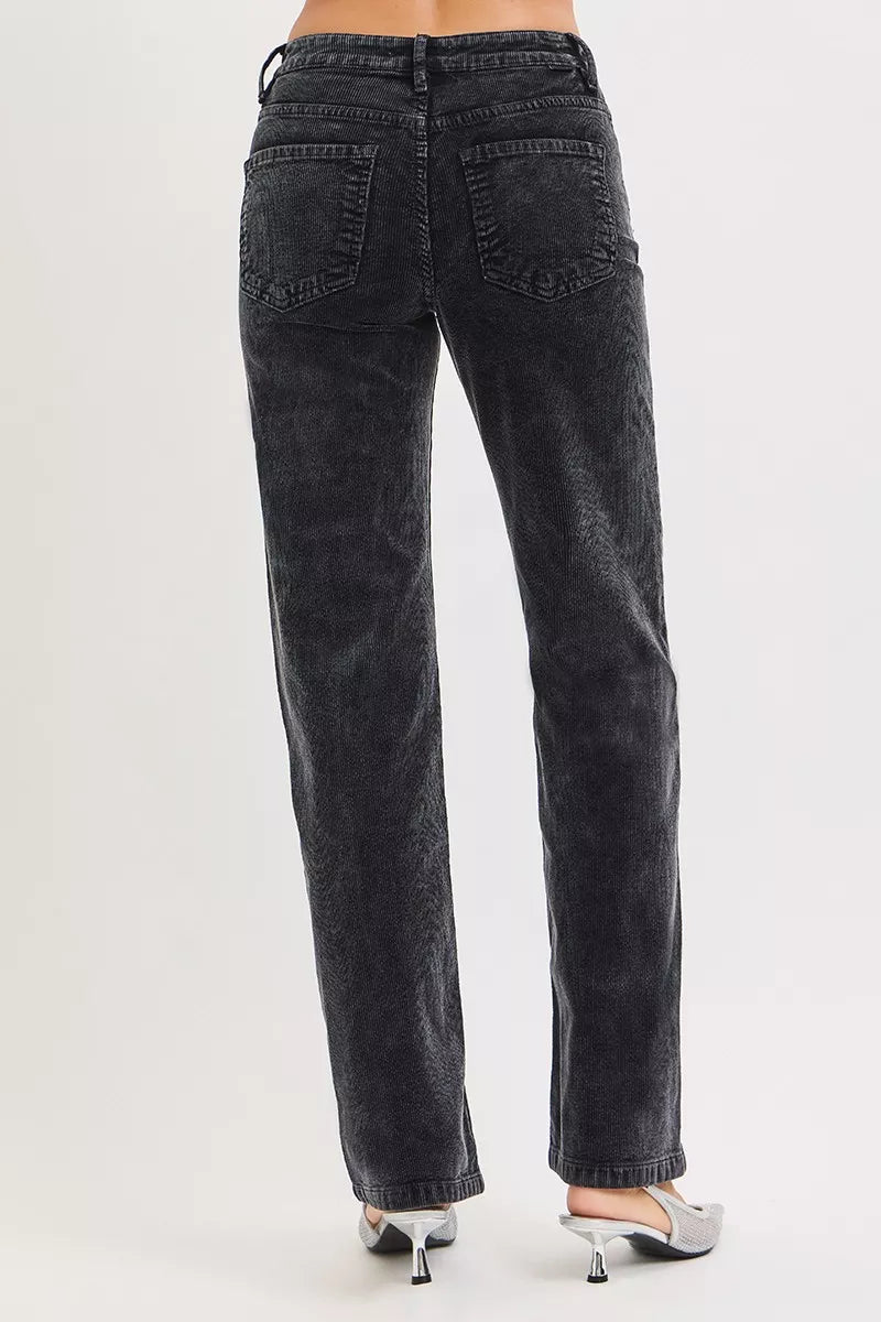 RISEN Tummy Control Mid Rise Straight Leg Corduroy Pants | Pants Daverri Fashions