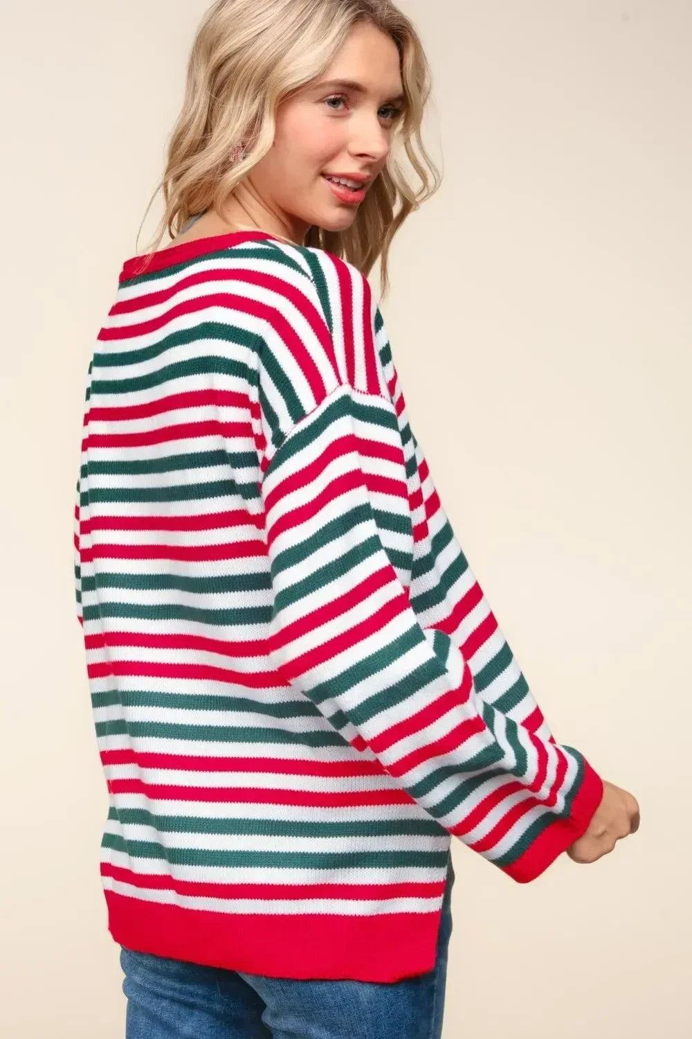 Haptics Full Size Striped Contrast Side Slit Knit Top - DAVERRI FASHIONS