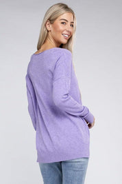 Garment Dyed Front Seam Zenana Sweater Tops