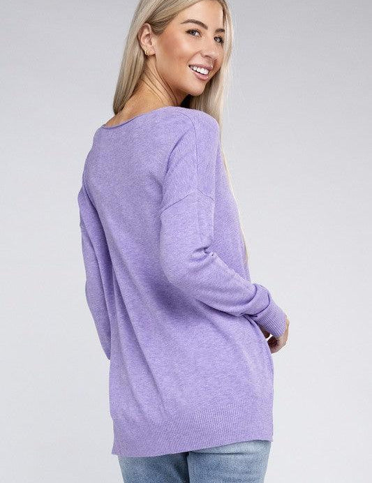 Garment Dyed Front Seam Zenana Sweater Tops