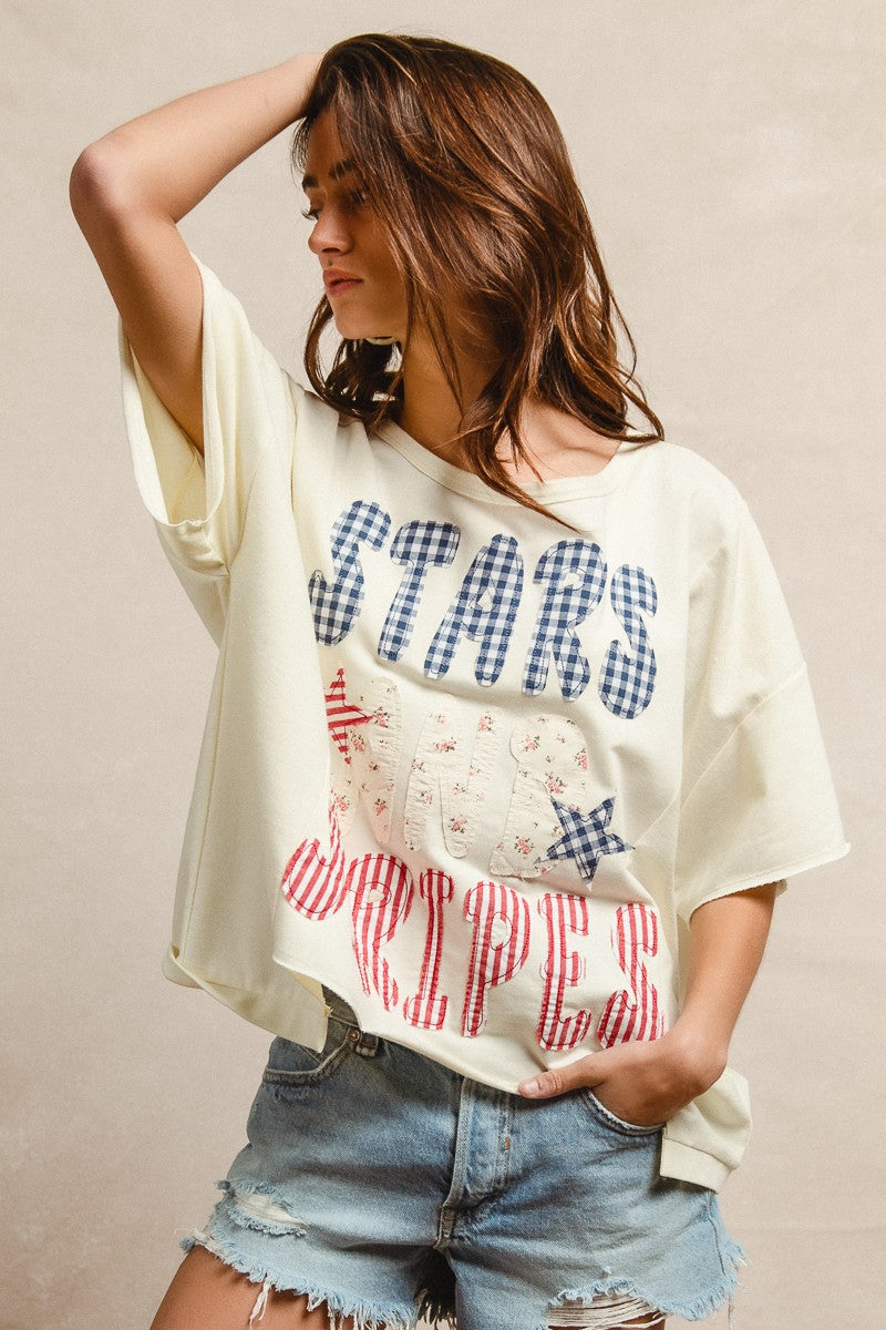 BiBi Mix And Match Stars And Stripes cream oversized tee