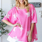 HOPELY Hot Pink Star Pattern Oversized Waffle T-Shirt T-Shirts