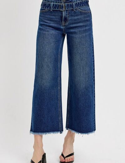 RISEN Raw Hem Wide Leg Attached Buckle Jeans Jeans