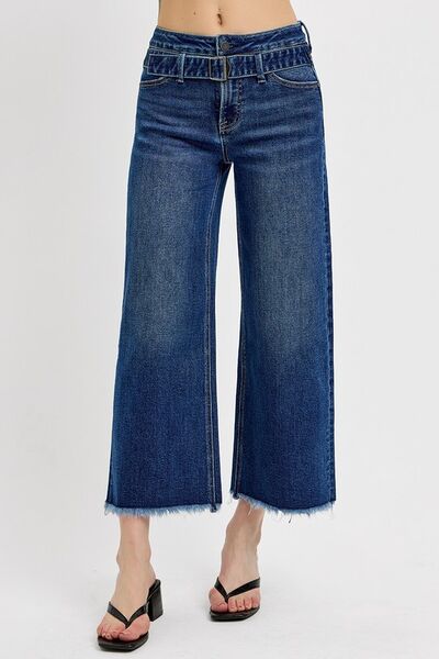 RISEN Raw Hem Wide Leg Attached Buckle Jeans Jeans