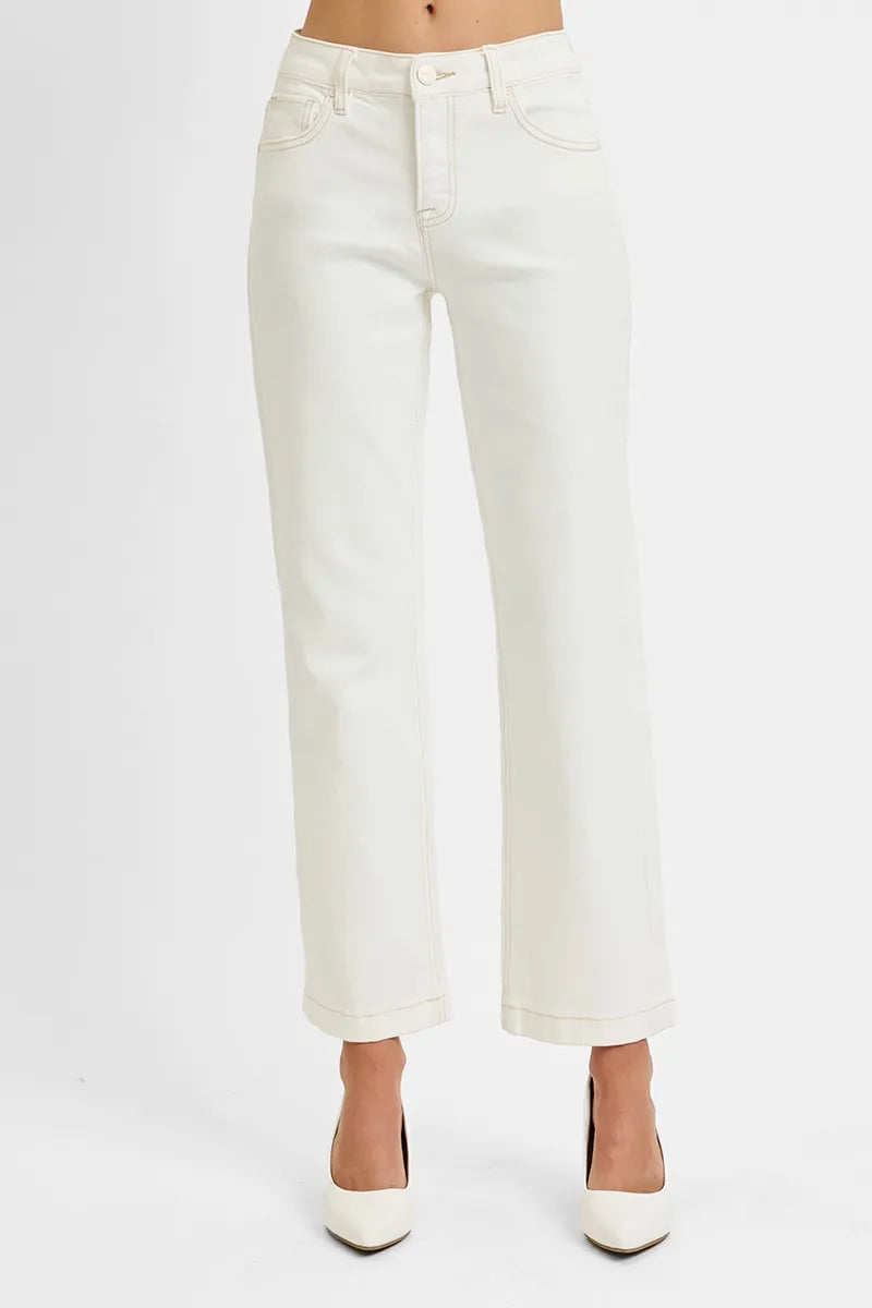 RISEN Full Size Tummy Control Mid Rise Ankle Straight Jeans Plus Size | Daverri Fashions