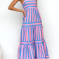 Daverri striped tiered maxi cami dress in vibrant pink blue vertical stripes