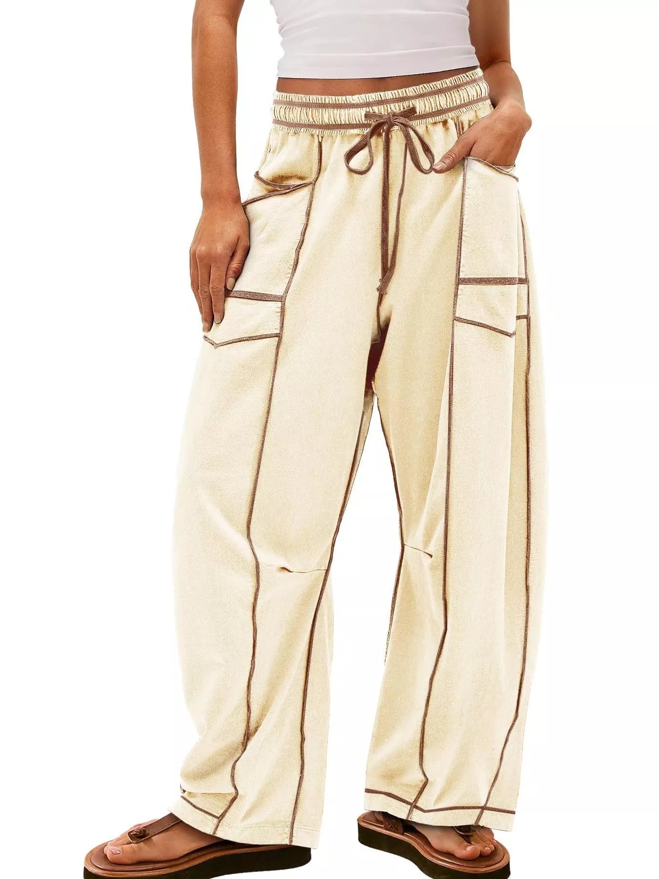 Drawstring Wide Leg Elastic Waist Pants | Pants Daverri Fashions
