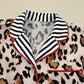 Leopard and Striped Trim Shirt and Pants Set - DAVERRI FASHIONS