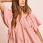 BiBi Stripes soft pink textured cotton shirred neckline top