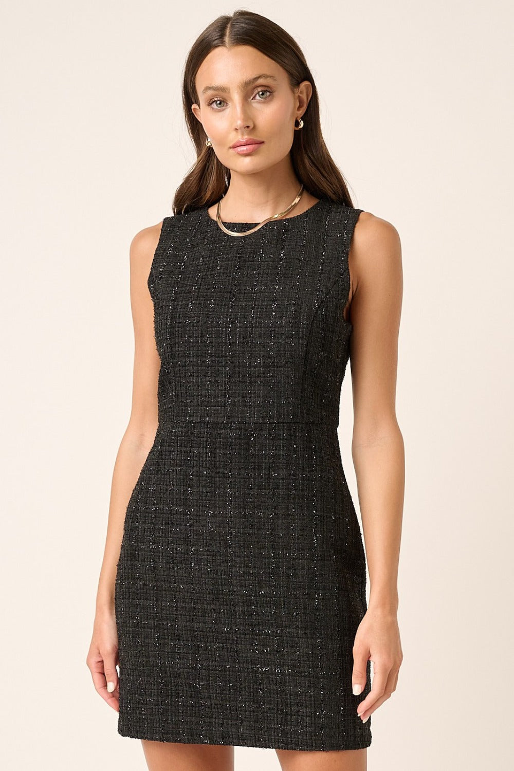 Mittoshop Tweed Sleeveless Mini Dress Black