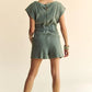 Davi & Dani Acid-Washed Waffle Knit Cuffed Sleeves Romper Rompers