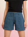 Daverri Pocketed Denim Shorts in faded blue wash with large front pockets