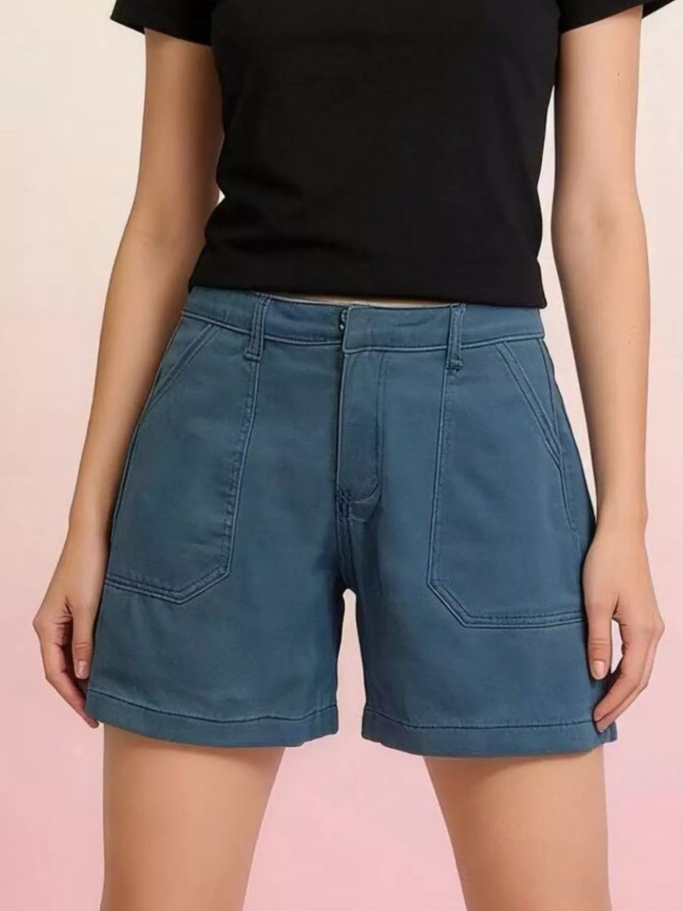Daverri Pocketed Denim Shorts in faded blue wash with large front pockets