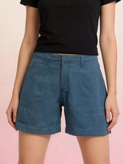 Daverri Pocketed Denim Shorts in faded blue wash with large front pockets