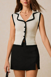 Contrast Trim Button Front Sweater Vest | Sweater Vests Daverri Fashions