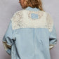 POL Printed Woven Mix Raw Hem Jacket with Lace Detail Shackets