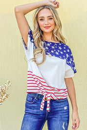 And The Why American Flag Print Tie Knot Front Casual Top | Tops Daverri Fashions