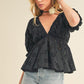 Aemi + Co Eyelet Embroidered V-Neck Half Sleeve Peplum Blouse Blouses